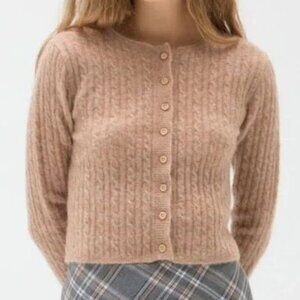 Musier Paris Amanda Cable Knit Cropped Cardigan in Camel Brown Size Medium